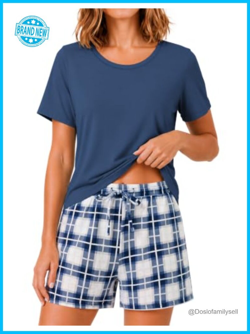 Women's 100% Cotton Pajama Set Short Sleeve Soft Sleepwear with Shorts